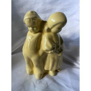 Vintage Yellow Cameron Pottery Dutch Boy and Girl Planter